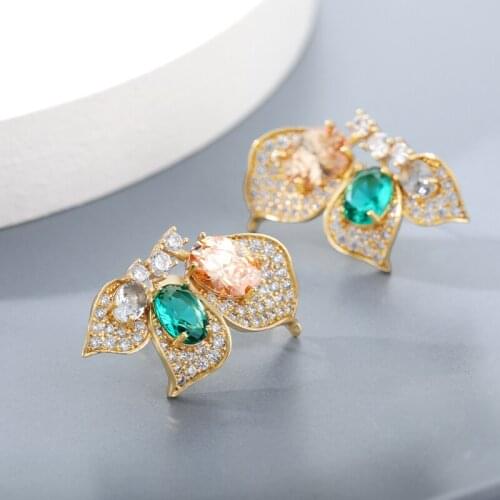 Cute Flower Earrings For Women Zircon Flower Leaf Garland Stud Earring Boho Party Accessories Jewelry Gift Bijoux Femme Brincos