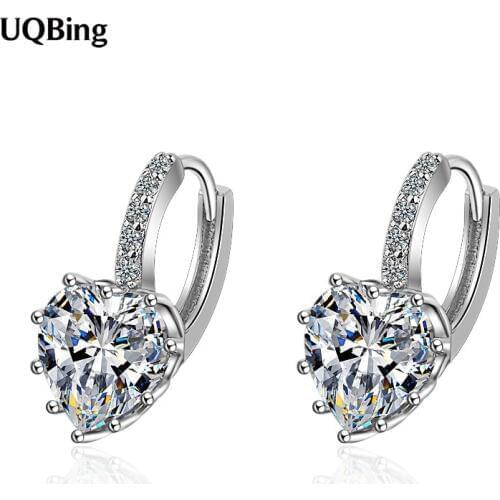 Solid 925 Sterling Silver Clear Zircon Women Wedding Heart Clip Earrings Ear Jewelry 9 Colors Drop Shipping