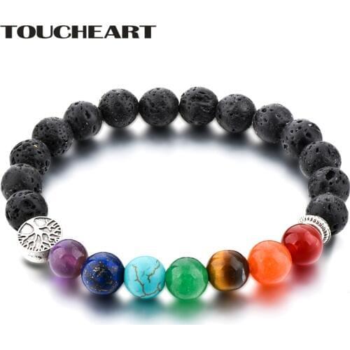 TOUCHEART Handmade Casual Beads Rainbow Chakra Bracelets Bangle For Women Silver Jewelry Making Natural Stone Bracelet SBR180136
