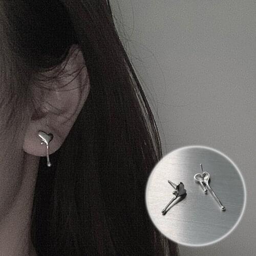 VENTFILLE 925 Sterling Silver Heart-Shaped Asymmetrical Earrings Womens Temperament Fashion Long Style Personalized Gift