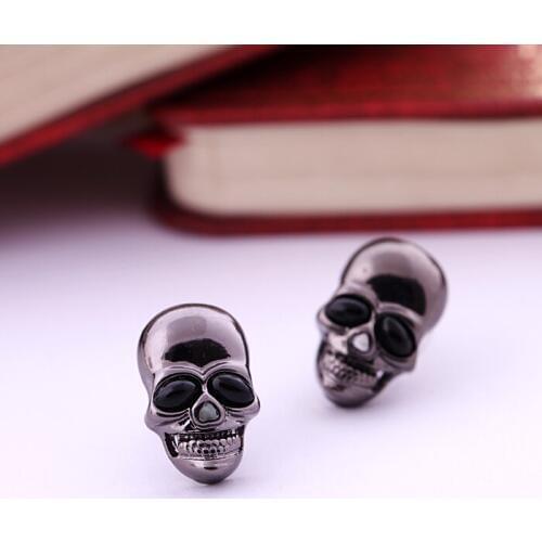 1 pair Cute Retro Black Vintage Skeleton Skull Stud Earrings for Women Punk & Rock Gothic Fashion Jewelry Gift