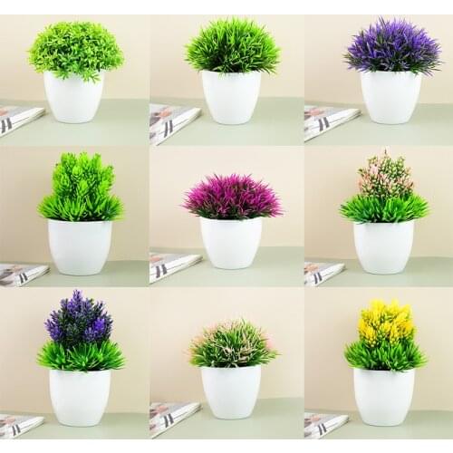 1Pc Green Artificial Plant Potted Home Decor Bonsai Fake Flower Succulents Grass Potted Balcony Decoration Hotel Garden Ornament