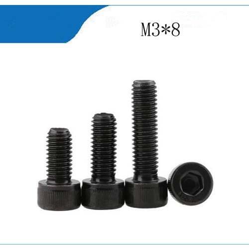 100pcs/Lot Metric Thread DIN912 M3*8 mm Black Grade 12.9 Alloy Steel Hex Socket Head Cap Screw Boltsstainless bolts,nails