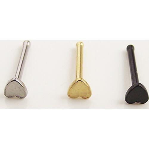2 pcs 0.8x6x2mm Punk Gold Black Heart Nose Ring Love Nose Stud Rings Silver Piercing Tragus Ear Piercing Nose Nail Body Jewelry