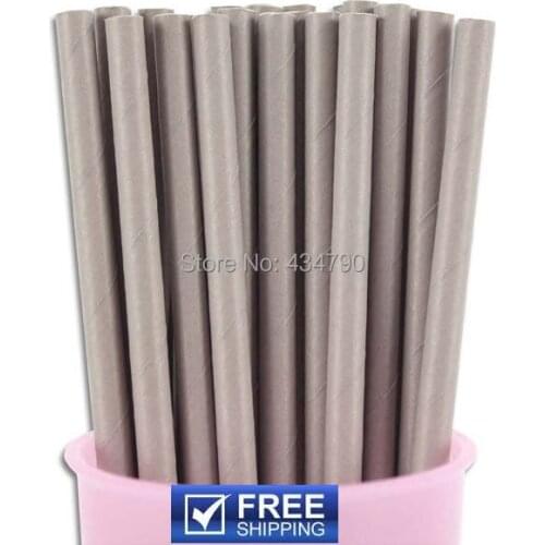 200pcs Plain Grey Paper Straws Bulk Wholesale,Solid Color Gray Chocolate Cake Pop Sticks,Cocktail Party Supplies Decorations
