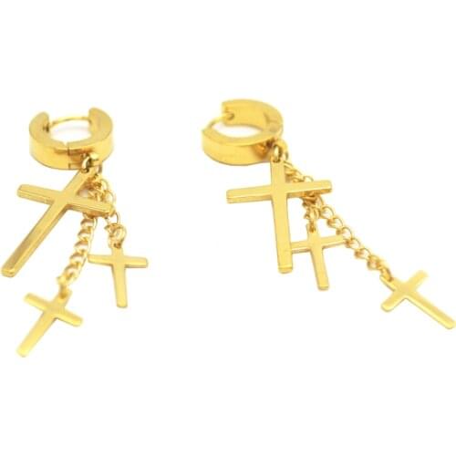 3 Cross Earring Hoop Pendant Women Mens Stainless Steel Gothic Punk Rock Style Pendientes Mujer Moda Wholesale 60pcs