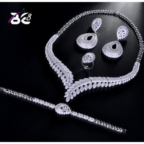 Be 8 Newest Luxury Sparking Brilliant Cubic Zircon Clear Necklace Earrings Wedding Bridal Jewelry Sets Dress Accessories S173