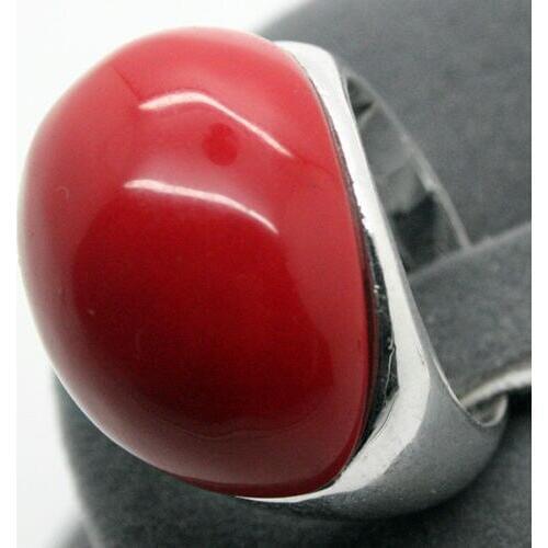 Free shipping 20*26mm RARE 925 SILVER RED CORAL HUGE SMOOTH RING SIZE 7/8/9/10