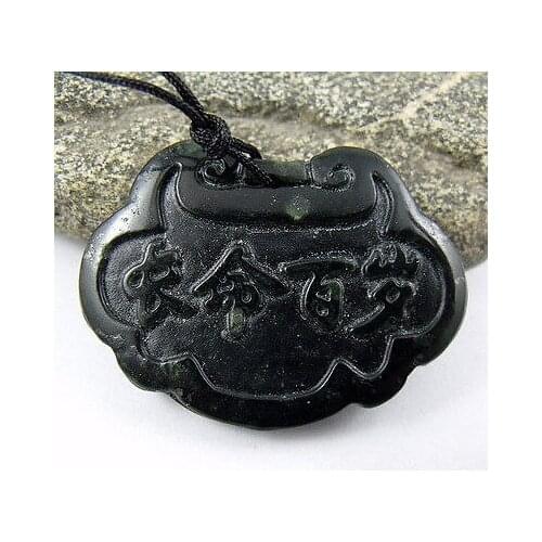 Black Green Chalcedony Longevity with Wealth and Honor Amulet Pendant NO. 222