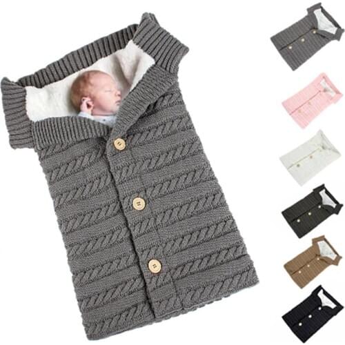 Baby Sleeping Bag Acrylic Fibres Imitation Lamb Velvet Thick Envelope Winter Kids Stroller Sleepsack Knitted Swaddle