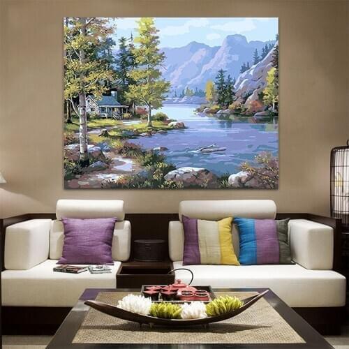 DIY colorings pictures by numbers with small village picture drawing Relief painting by numbers framed Home