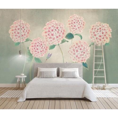 Beibehang Custom mural Nordic retro watercolor flower background wall silk material hand-painted flower decorative wallpaper