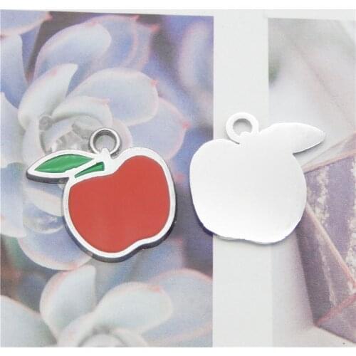 Julie Wang 5PCS Enamel Red Apple Charms Alloy White K Tone Artificial Fruit Pendants Bracelet Jewelry Making Accessory