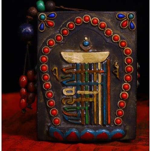 3"Chinese Folk Collection Old Natural meteorite Tracing mosaic Gem Dzi Bead pagoda Pendant necklace Amulet Exorcism