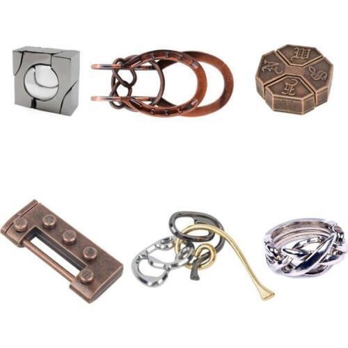 Hot 6PCS/Set Metal Brain Teaser Puzzle Logic Magic Baffling Puzzles Game Toys for Adults Children