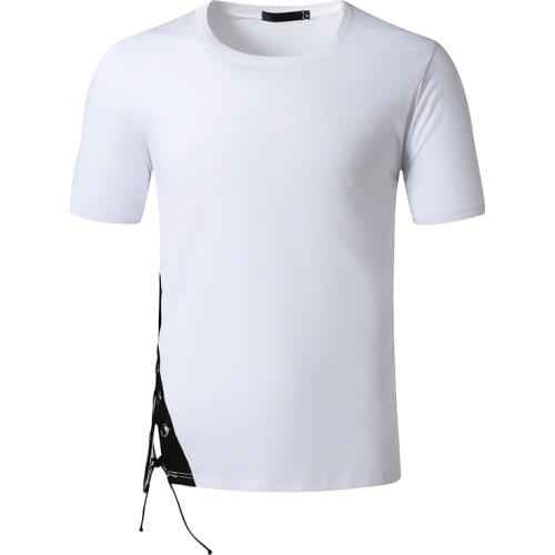Mens Hipster Bandage T Shirts 2021 Summer New Slim Fit Short Sleeve T Shirt Men White Hip Hop Streetwear Casual Tee Shirt Homme