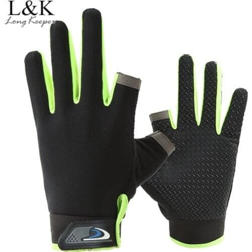 LongKeeper Men Fishing Gloves Anti-slip Breathable Outdoor Fishing Hands Protective Gloves Two Fingers Cut Bicycle Cycling Luvas