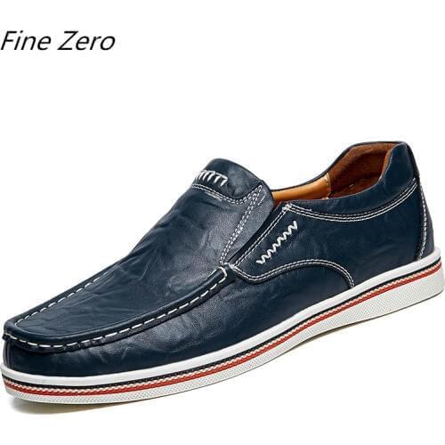 Fine Zero New Brand Oxfords Shoes Mens Genuine Leather Casual Shoes Men Spring Autumn Mens Shoes Slip-On Solid Men Flat Shoes