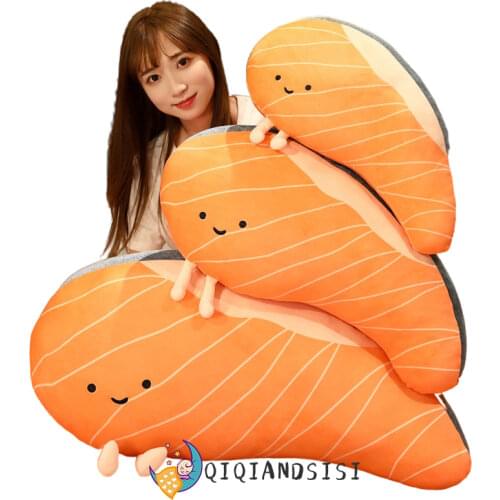 50~80cm Piece Of Salmon Stuffed Doll Kawaii Printing Orange Fish Food Plush Decorate Throw Pillow Boys Girls Present