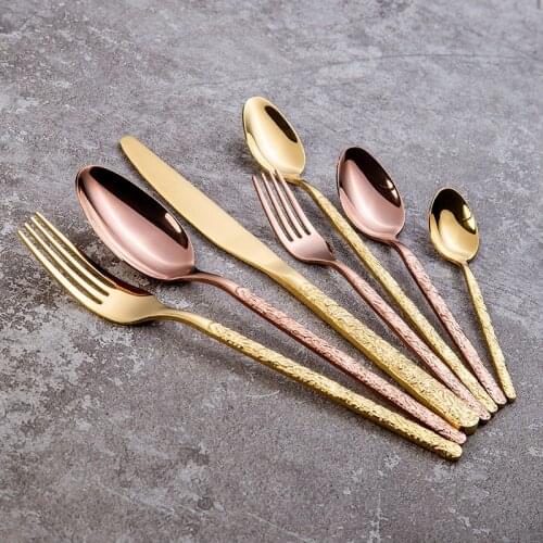 4pcs Golden Cutlery Set Stainless Steel Kitchen Utensils Sets Fork Spoons Knife Teaspoons Dinnerware Tableware Sets Wholesale