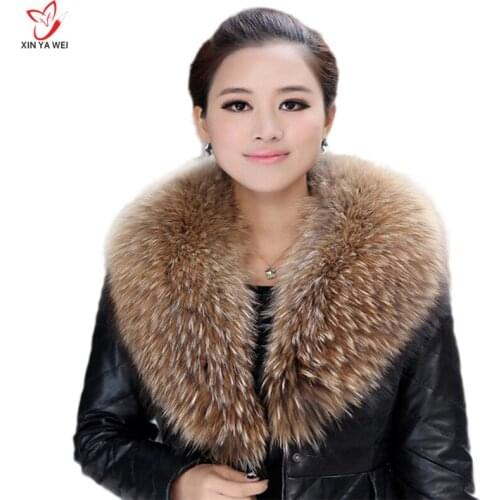 Natural Color Raccoon Real Women Fur Collar Scarf Genuine Big Size Scarves Warp Shawl Neck Warmer Stole Muffler Collar