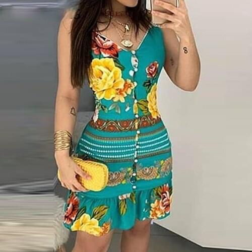 New green sling print A-line dress