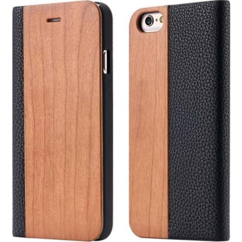 Wholesale stand style eco-friendly real wood leather flip case for iphone X Xs Xr Xs max