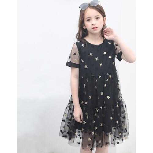 4-15Y girls princess dress summer 2020 star black kids dresses for big girl party dress children clothes teenage girls clothing