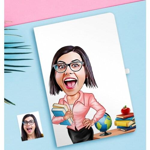 Personalized Women 'S Teacher Caricature Of notebook-5 Photo Picture Funny Fun Memories Name Lettering Souvenir gift