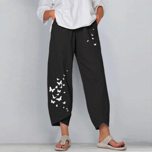 Butterfly Print Wide-leg Pants Fashion Women Casual Dandelion Printed Loose High Waist Ladies Wide Leg Pants Women Long Pants