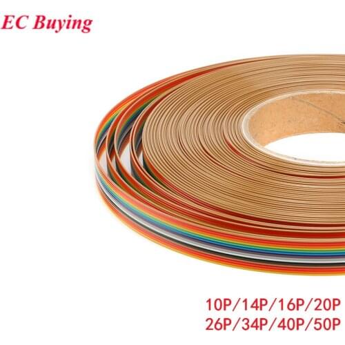 1M Flat Ribbon Cable 1.27mm Spacing Rainbow Cable Flat Color 10P 14P 16P 20P 26P 34P 40P 50P Way Pitch Wiring Wire for PCB