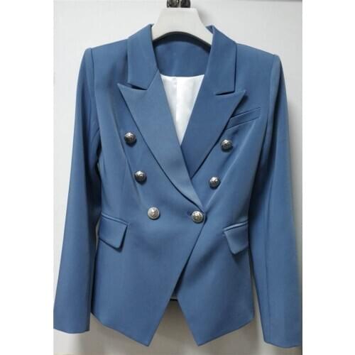 ElfStyle Runway Classic Blazer Double Breasted Front Lapel Collar Long Sleeves High Street Bloggers Coat Slim Waist