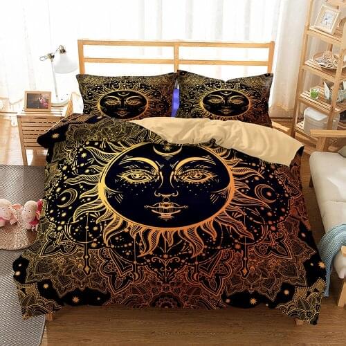Sun God Moon Star Bedding Soft Black Retro Pattern Duvet Cover Home Decor Boho Quilt Cover Single Double Bed Set Comforter Shell