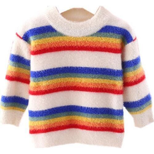 Baby Boys Girls Striped Sweaters New Hot Children Rainbow Pullovers Cute Knitted Sweaters Thicken clothing