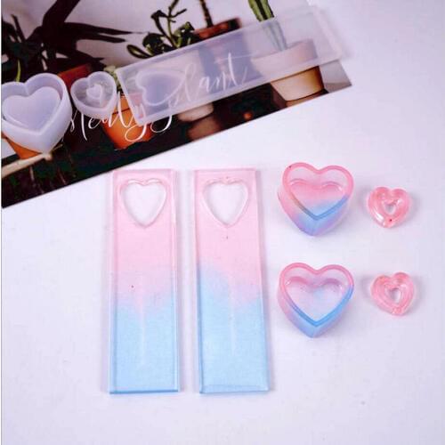Hollow Heart Charms Silicone Molds Epoxy Resin DIY Craft Tool Dried Flower Hearts Bookmark Mould Mini Resin Jewelry Box Mold
