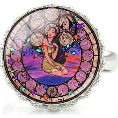 Disney Temperament Girl Ring Retro Fashion Glass Dome Handmade Adjustable Ring Ladies Girl Party Ring Jewelry