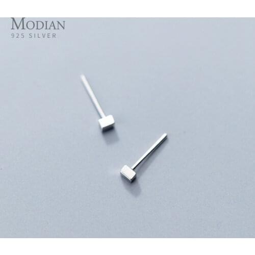 Modian Simple Prevent Allergy Tiny Rectangle Charm Earring Fashion 925 Sterling Silver Scrub Stud Earrings For Women Jewelry