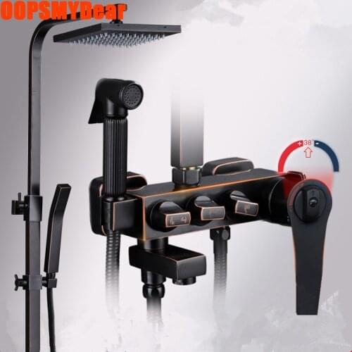 Thermostatic Shower Set Bathroom Antique Hot Cold Shower System Wall Mount Vintate Copper Bath Faucet SPA Rainfall ORB Brass Tap