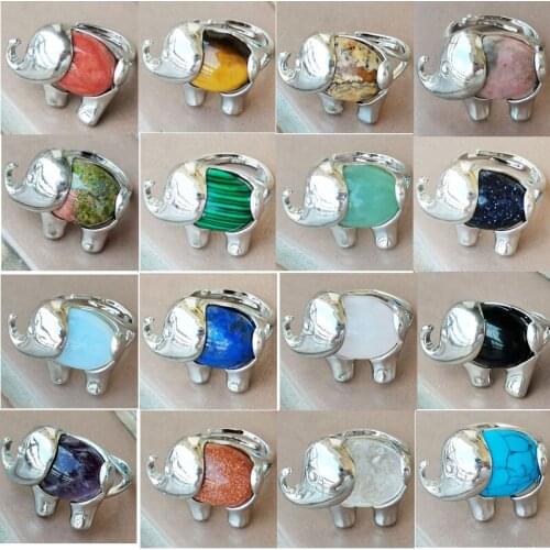 Tiger Eye Crystal Lapis Lazuli Opal Aventurine Malachite Unakite Howlite Goldstone Carnelian Elephant Bead Ring WFH875