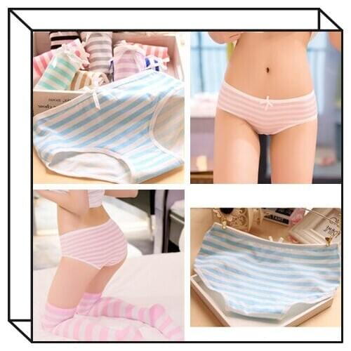 Stripes Panties With Bowknot Girls Lovely Cute Sexy Underwear Women Panties Cotton Briefs 9 Colors High Quality Fashion Style