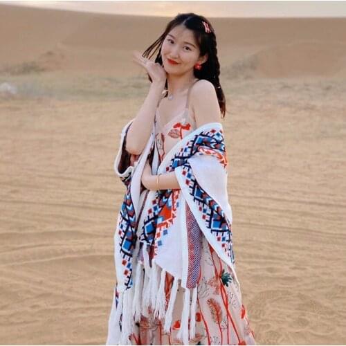 National style thickened cloak, shawl blanket, shawl knitted tassel scarf, shawl blanket, blanket