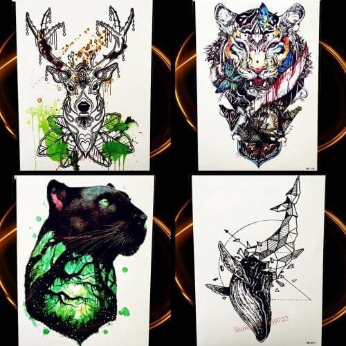 Watercolour Waterproof Temporary Tattoo Tiger King Butterfly Fake Flash Tattoo Sticker, Men Women Body Art Arm Tatoo Color Totem