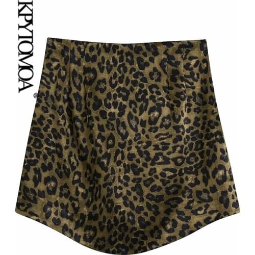 KPYTOMOA Women 2021 Fashion With Darts Leopard Print Soft Touch Mini Skirt Vintage High Waist Back Zipper Female Skirts Mujer