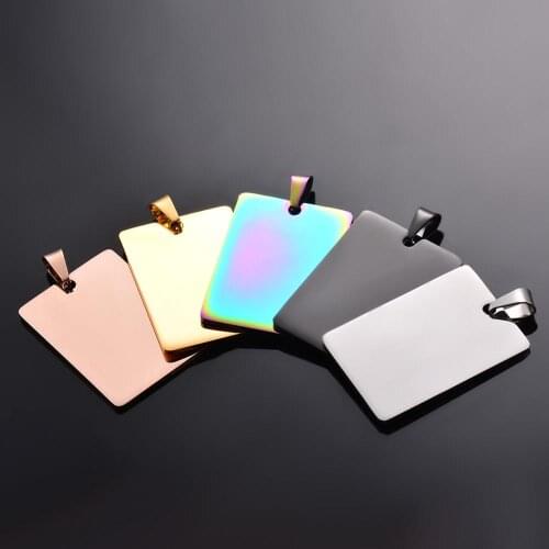 10pcs Rectangle Military Army Style 5 Colors Unisex Stainless Steel Dog Tags Chain Pendant Necklace Jewelry Accessories