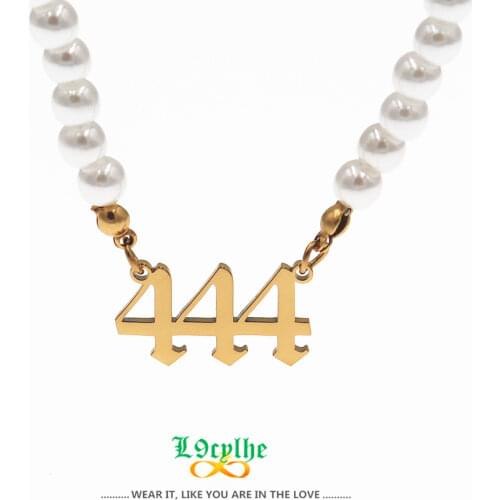 111 222 333 444 555 666 777 888 999 Angel Number Necklace Pearl Choker Stainless Steel Chain Necklaces Gold Gargantilla Mujer