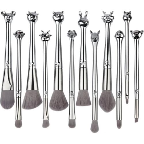 12pcs 3D Zodiac Shaped Professional Makeup Brushes Set Lip Eyebrow Eye Shadow Powder Blusher Foundation Brush Make Up Tools Kit