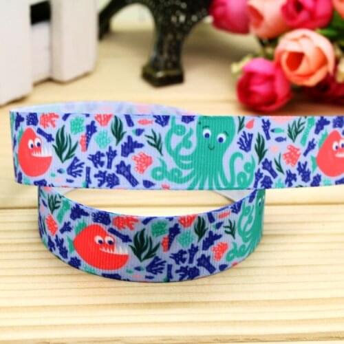 7/8'' Free shipping sea animals printed grosgrain ribbon hairbow headwear party decoration diy wholesale OEM 22mm P5795