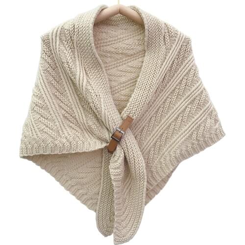 Large Solid Triangle Scarf Ponchos Women Winter Knitted Capes Tippet Office Warm Shawl Wraps Belt-Lock Shrug Szalik Zimowy Stole