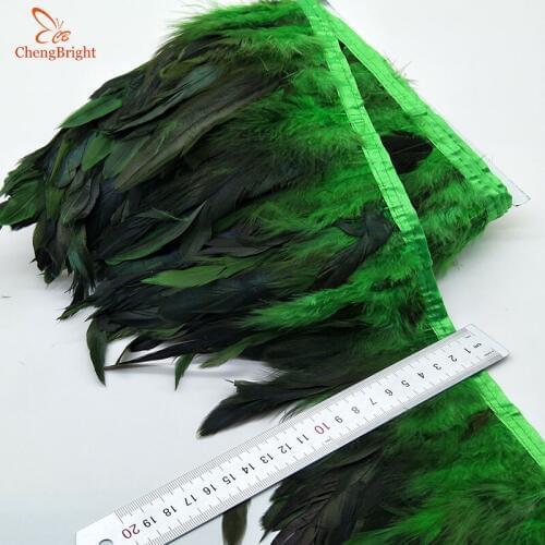 ChengBright Nice 10 Yards Green Chicken Rooster Tail Feathers Trims Strip for Wedding Party Clothing Rooster Feather Trims Diy