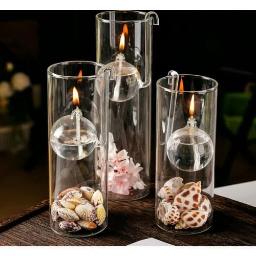 Cylindrical Clear Glass Tea Light Holder Pillar Oil Lamp Holders For Wedding Home Party Decoration